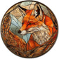 Lygond Metal Sign Tin Sign Circular Stained Glass Fox Gardening Decor Gift for Bar 8×8 Inches