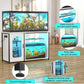 55-75 Gallon Fish Tank Stand with Power Outlets & LED Light, Reversible Heavy Duty Metal Aquarium Stand with Cabinet for Fish Tank Accessories Storage, Turtle/Reptile Terrariums, White