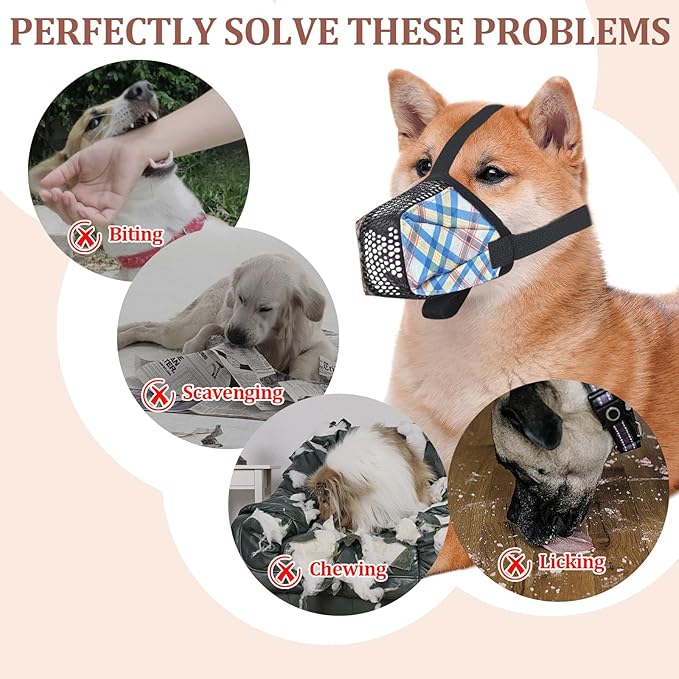 Dog Muzzle for Small Large Dogs - Soft Nylon Basket Muzzle with Adjustable Strap, Breathable Mesh Design Prevents Biting Chewing Licking Eating - Ideal for Training, Grooming & Vet Visits (Blue, M)