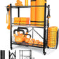 London & Byrd - No Assembly - Home Gym Storage Rack. Steel Construction, Heavy Duty Wheels, with Basket and Hooks. Great for Home Gym Equipment, Yoga mats, Kettlebells, and Small Dumbbell Storage.