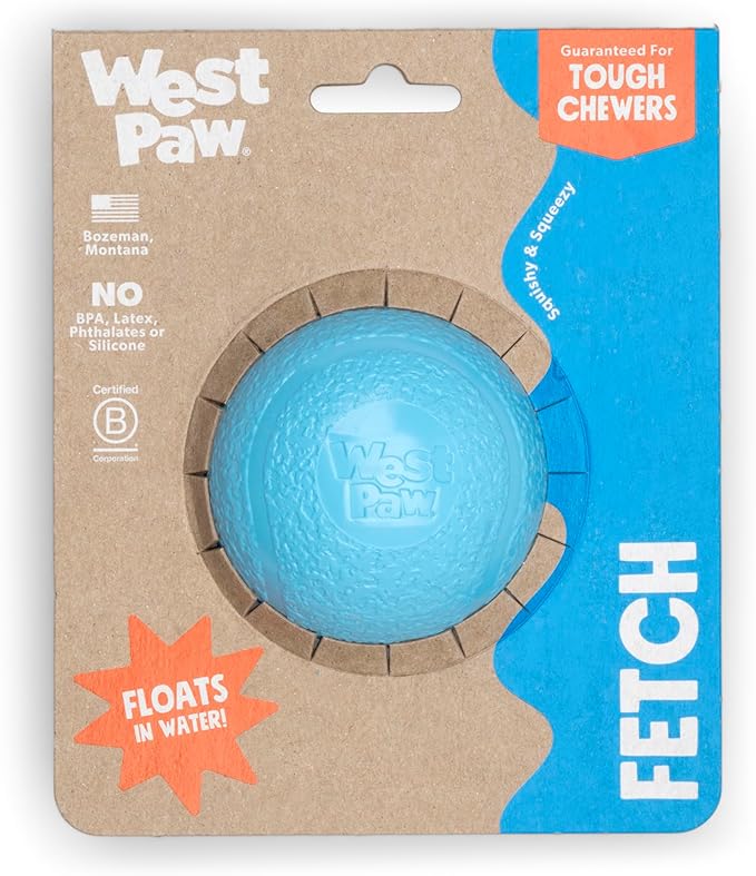 WEST PAW Boundr Ball Dog Fetch Toy – Bouncing Toys for Dogs, Fetch, Catch, Chewing, Play – Floatable, Recyclable Balls – Small Aqua Blue/Dandelion Yellow 2-Pack