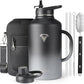 64 oz Insulated Water Bottle with Straw and Lid, Half Gallon Stainless Steel Cup with Handle,Leakproof Metal Travel Jug Flask Mug Tumbler Cup With Carry Pouch and Brush,Keep Cold & Hot,Grey