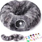 Odoland Cat Tunnels for Indoor Cats with Fluffy Plush Central Cat Couch and 20 Cat Toys, Tunnel Bed for Cats with Hanging Ball, Detachable Soft Mat and Variety Kitty Toy Set, Grey