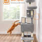 Feandrea Cat Tree, 66.1-Inch Large Cat Tower with 13 Scratching Posts, 2 Perches, 2 Caves, Basket, Hammock, Pompoms, Multi-Level Plush Cat Condo for Indoor Cats, Light Gray UPCT165W01