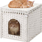Cat Beds for Indoor Cats Extra Large Double Cat Cave Pet Cube, Handwoven Rattan Cat Houses with Double-Sided Soft Cushions, 18.5 x 20.5 x 19.1 Inches Foldable Hideaway in Living Room White