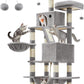 Feandrea Cat Tree, 66.1-Inch Large Cat Tower with 13 Scratching Posts, 2 Perches, 2 Caves, Basket, Hammock, Pompoms, Multi-Level Plush Cat Condo for Indoor Cats, Light Gray UPCT165W01