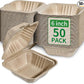 Aricsen Compostable 50 Pack 6x6 Inch Disposable Square Small Lunch Box Takeout Containers with Lid To Go Take Out Clamshell for Food, Eco-Friendly Biodegradable Bagasse, PFAS-Free, Unbleached Brown