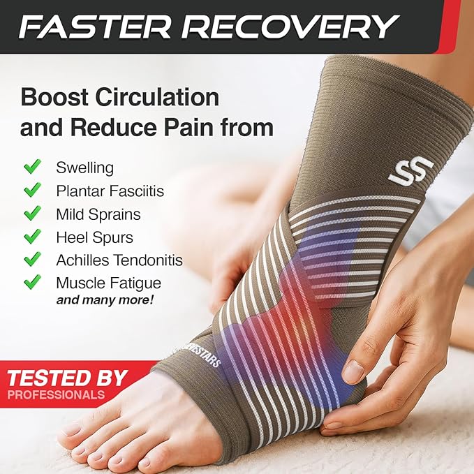 Sleeve Stars Ankle Brace for Women & Men, Ankle Wrap for Sprain, Compression Sleeve for Plantar Fasciitis Relief, Easy Customizable Support: w/ Removable Strap (Pair/M:10"-12"/Mocha Brown)