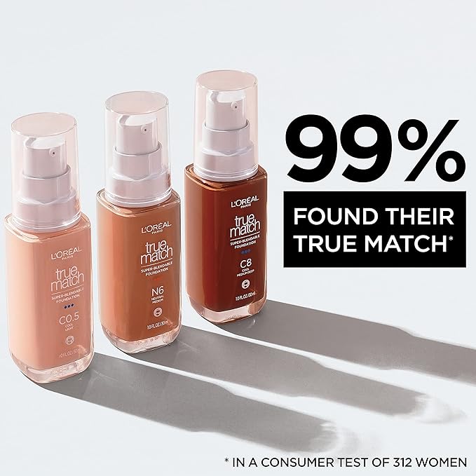 L'Oreal Paris True Match Super-Blendable Foundation, Medium Coverage Liquid Foundation Makeup, C4, Light Medium, 1 Fl Oz