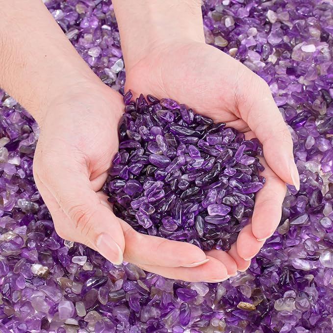 3 LB Amethyst Crystal Rocks Tumbled Crushed Stones Amethyst Crystal Quartz Chips Bulk Natural Gemstones Healing Reiki Mini Quartz Vase Filler Fish Tank Gravel Rocks