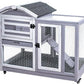 GEGURI Rabbit Hutch Indoor Rabbit Cage Outdoor, Wooden Bunny Cages for Guinea Pig with Wheels, Removable Tray, Ramp