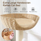 Wooden Cat Tree for Large Cat, 49.6-Inch Tall Cat Tower with Scratching Post for Indoor Cats, Multi-Level Cat Condo with Hand-Woven Cat Bed and Scratching Board Easy to Clean