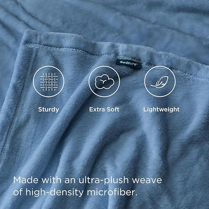 Bedsure Fleece Blankets Queen Size Washed Blue - Bed Blanket Soft Lightweight Plush Fuzzy Cozy Luxury Microfiber, 90x90 inches