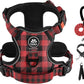 IVY&LANE No Pull Dog Harness with Leash Set, Reflective No Choke Pet Vest,Adjustable Oxford Dog Vest Harness with Easy Control Handle for Medium Lagre Dogs (Checkered Red,M)