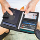 Polare Luxury RFID Blocking Leather Passport Holder Travel Wallet For Men and Women (Black with AirTag Slot(Snap Version))