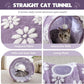 Straight Cat Tunnel for Indoor Cats 47"x12", Cute Cat Toys Collapsible Tunnel Tube with Balls for Puppy Kitten Rabbit, Purple Flower