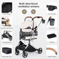 T3 Pro 3-in-1 Small Pet Stroller for Dog & Cats, 4 Wheels with Detachable Carrier with Pad, Canopy and Cup Holder, Beige & Net Wall