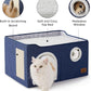 Bedsure Large Cat Beds for Indoor Cats - Extra Wide Cat Cube House for Small Pet with Fluffy Ball Hanging and Scratch Pad, Foldable Pet Cave Hideaway for Multiple Cats, 23.6x16.9x13 inches, Blue