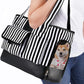 Cat Carrier, Dog Carrier, Pet Carrier, Foldable Waterproof Premium PU Leather Oxford Cloth Dog Purse, Portable Bag Carrier for Small to Medium Cat and Small Dog - Black White Stripes New