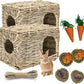 kathson 2 Pcs Large Rabbit Grass House Natural Foldable Hand Woven Seagrass Bed Carrot Hay Toy Hut Safe Comfortable Playhouse with Bunny Chew Toys for Bunny Hamster Guinea Pig Chinchilla Ferret