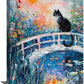 Quorin Black Cat Wall Art Water Lily Sunset Pictures Cat Wall Decor Impressionism Canvas Print Painting Artwork for Bathroom Living Room Bedroom 12"x16"