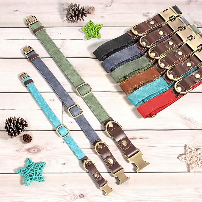 Didog Soft PU Leather Dog Collar for Large Dogs,Classic Adjustable Dog Collars with Quick Release Metal Buckle,Easy Clean and Comfortable with Nylon Lining,Red,L Neck 15-23"