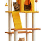 MWPO Cat Tree, 70.1-Inch Tall Cat Tower for Indoor Cats Large Adult, Multi-Level Cat Condo with 5 Scratching Posts, 2 Padded Perches, Hammock, Dangling Toys, Yellow