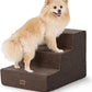 Made4Pets Dog Stairs for Small Dogs, Extra Wide Dog Steps for Bed Couch Sofa and Chair, 35D Foam Pet Steps for Small Dogs and Cats, Non-Slip Bottom Pet Stairs, Brown, 3 Steps