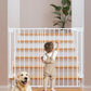 Cumbor 34" Extra Tall No Bottom Bar Baby Gate for Stairs, Auto Close Dog Gate Indoor for Larger Pets, 29.2-43" Hardware Mounted Safety Gate for Doorways, Wide Walk Thru Door for Easy Access (White)