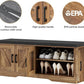 2-Tier Storage Bench, Shoe Bench with Padded Seat Cushion, Entryway Bench with 4 Barn Doors, Adjustable Shelf, 13.8" D x 47.2" W x 17.7" H, for Entryway, Living Room, Bedroom, Rustic Walnut
