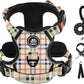 IVY&LANE No Pull Dog Harness with Leash Set, Reflective No Choke Pet Vest,Adjustable Oxford Dog Vest Harness with Easy Control Handle for Large Dogs (Checkered Beige,XL)