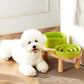 Ceramic Slow Feeder and Water Bowl Set for Medium and Large Dogs, Ceramic Dog Bowls Elevated with Wooden Stand, 2.0 Cups Dog Slow Feeder(30oz) and 70oz Water Bowl Set, Green