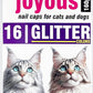 joyous 16x Glitter Colors / 160 pcs | Cat Nail Caps | Cat Claw Covers with Adhesives and Applicators (XS)