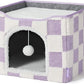 Lesure Indoor Cat Beds Kitten House - Large Cat Cave for Pet Cube with Fluffy Ball Hanging, Foldable Small Animal Hideaway, 16.5x16.5x13 inches, Lavender Checks