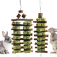 WDEFUN Natural Peach Wood Clover Cake Teeth Grinding Toy String - Rabbit Snack Chewing Toy, Safe and Durable Pet Teeth Grinding Rod, Caring for Dental Health