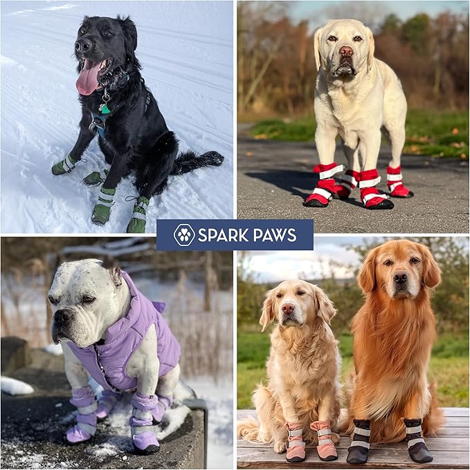 Spark Paws Dog Shoes, Waterproof Dog Boots for Medium to Large Dogs, Non Slip, Breathable Dog Booties and Paw Protectors - 4PCS Doggie Hiking Boots with Reflective Straps, Green Camo, Size 3