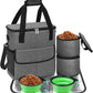 Dog Travel Bag for Camping - Weekend Pet Accessories With 2 Collapsible Bowls, 2 Food Containers, 1 Waterproof Feeding Mat - M, Grey