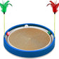 20-Inch Round Cat Scratcher with Ball Track – 3-in-1 Cardboard Scratching Pad with Feather Toy & Non-Slip Base – Interactive Cat Toy for Indoor Cats, Kittens & Large Cats (Blue)