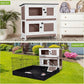 2-Story Rabbit Hutch Indoor Bunny Cage Wooden Guinea Pig House with Chew-Proof Ramp, Leakproof Slide-Out Trays, Lockable Caster Wheels for 1-3 Rabbits (Brown)