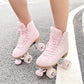 Roller Skates for Women or Men with Height Adjustable Rubber Stoppers Retro Suede Quad Roller Skates for Outdoor and Indoor