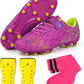 brooman Kids Firm Ground Soccer Cleats Girls Football Cleats with Shin Guards and Soccer Socks