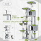 Cat Tree for Indoor Cats, 71'' (180cm) Multi-Level Cat Tower for Large Adult, Sturdy Cat Tree House with 2 Scratching Boards 7 Posts, 2 Plush Perches/Condos, Hammock, Light Gray GCT032W