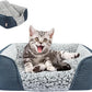 Miguel Washable Cat Beds for Indoor Cats with Removable Cushion, Easy to Wash Small Pet Sofa Bed with Side, Rectangle Bolster Kitten Bed Calming Cuddle Puppy Bed with Anti-Slip Bottom, Blue 18 Inch
