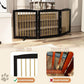 Freestanding Pet Gate for Dogs, Foldable Wooden Dog Gate for House, Indoor Dog Gate for Doorways, Stairs, Step Over Pet Puppy Safety Fence, Support Feet Included,24" Height 3 Panels,Black&Gold