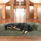 Furhaven Pillow Dog Bed for Medium/Small Dogs w/ Removable Bolsters & Washable Cover - Faux Fur & Velvet Sofa - Dark Sage, Medium