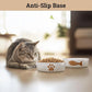 Ceramic Cat Bowls Whisker Friendly - Ceramic Cat Bowl Set of 2 Cute Designs with Anti-Slip Bases - Dishwasher & Microwave Safe Food and Water Bowls for Cats - Dishes for Cats - Kitten Food Bowl Set