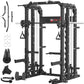 Smith Machine Home Gym with Aluminum Pulley Set- 2000lbs Capacity All-in-One Power Rack with Cable Crossover, Pull-Up Bar & Dip Station, Includes 18 Attachments, P107 Anvil