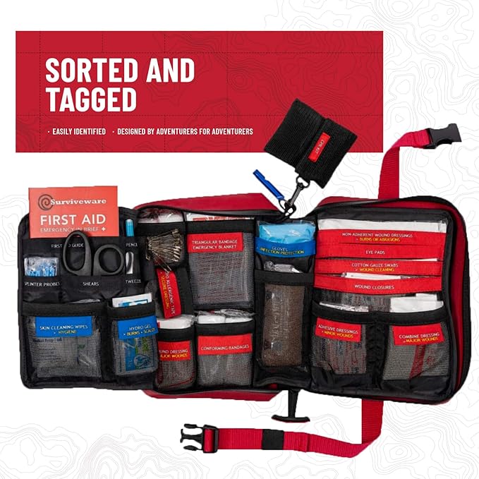 Surviveware 184 Pcs Waterproof Premium Survival First Aid Kit - Survival Emergency Preparedness for Travel Camping Gear, Survival Kit and Outdoor Emergencies - Survival Kit