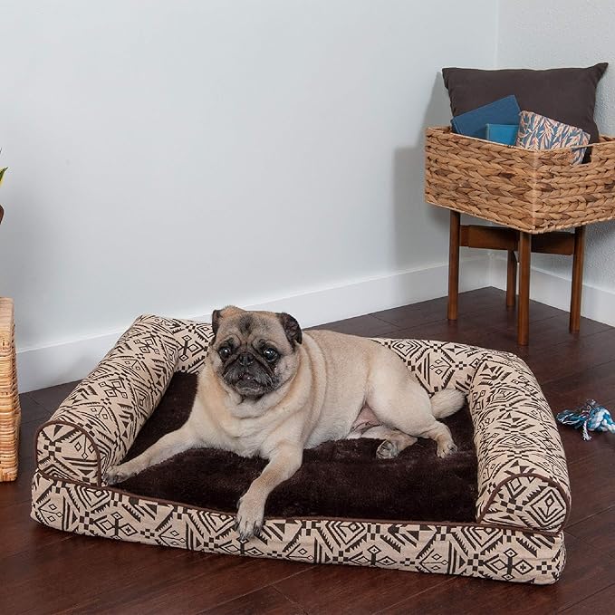 FurHaven Soft, Orthopedic Foam Sofa Dog Bed with Washable & Removable Cover - Plush/Woven - Desert Brown, Dogs Up to 35 lbs - Medium