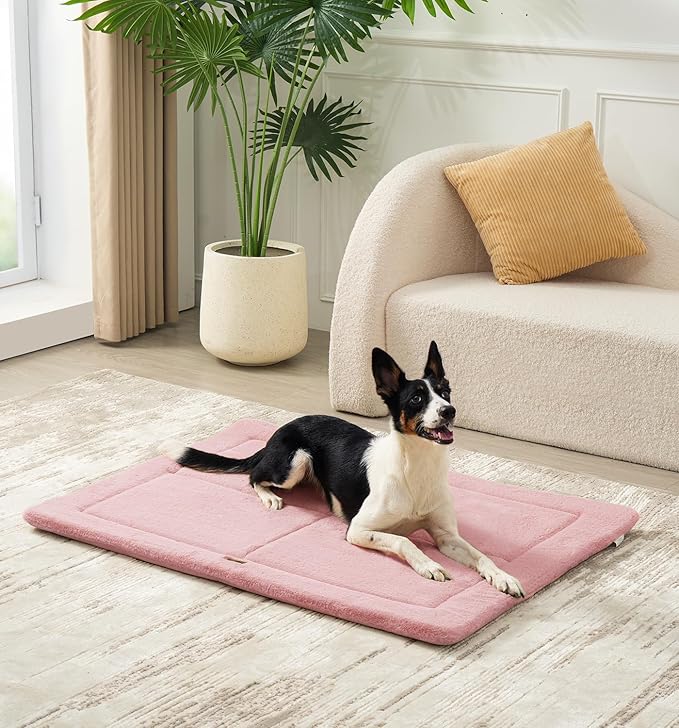 MADE 4 PETS Dog Crate Pad Bed for Large Dogs, Washable & Reversible, Anti-Slip Kennel Mat for Cozy Sleeping, Soft Fluffy Dog Bed for Indoor & Outdoor Use, 44"x32", Pink